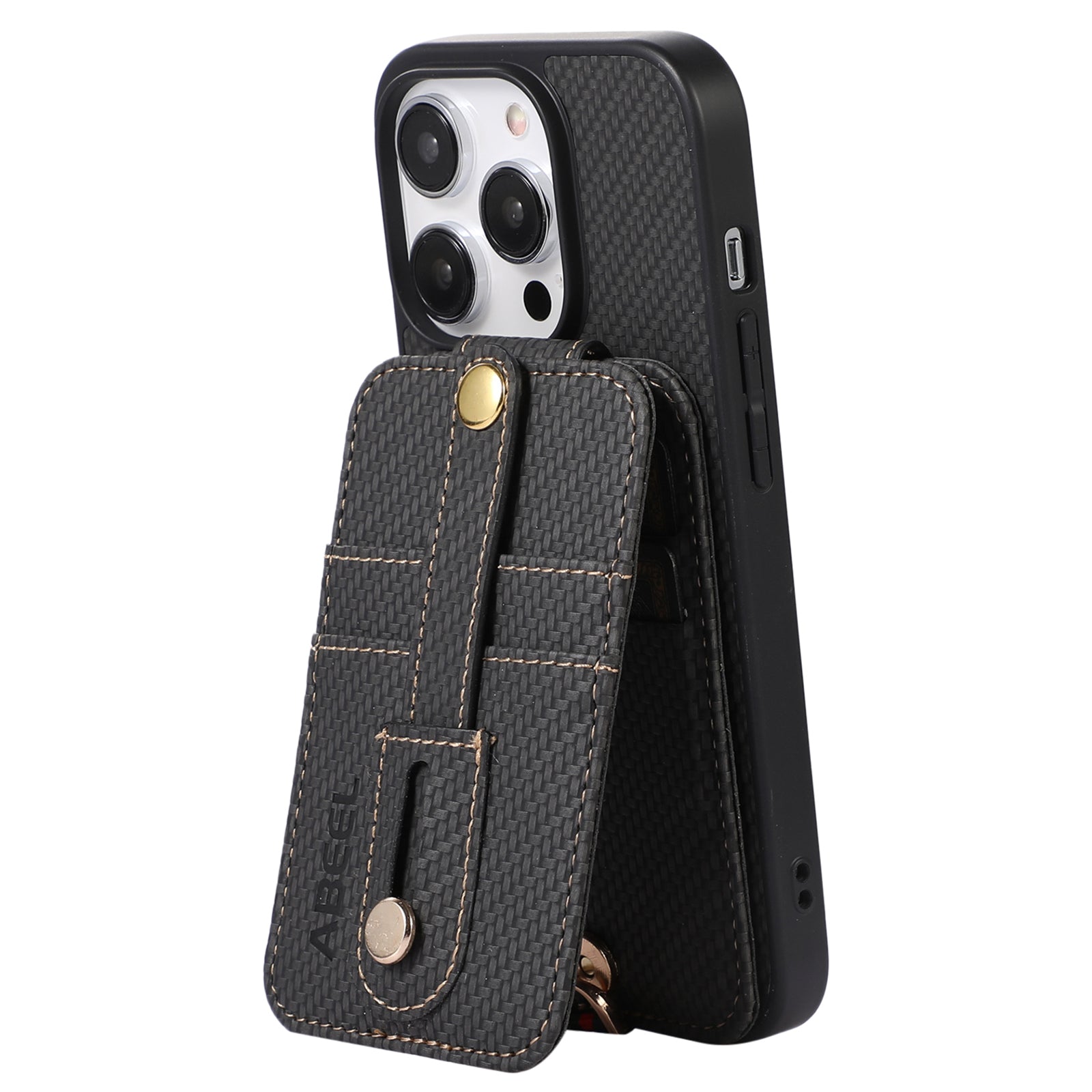 ABEEL Style 02 PU Leather TPU Phone Case for iPhone 15 Pro RFID Blocking Card Holder Carbon Fiber Texture Cover with Kickstand ABEEL Style 02 PU Leather TPU Phone Case for iPhone 15 Pro RFID Blocking Card Holder Carbon Fiber Texture Cover with Kickstand